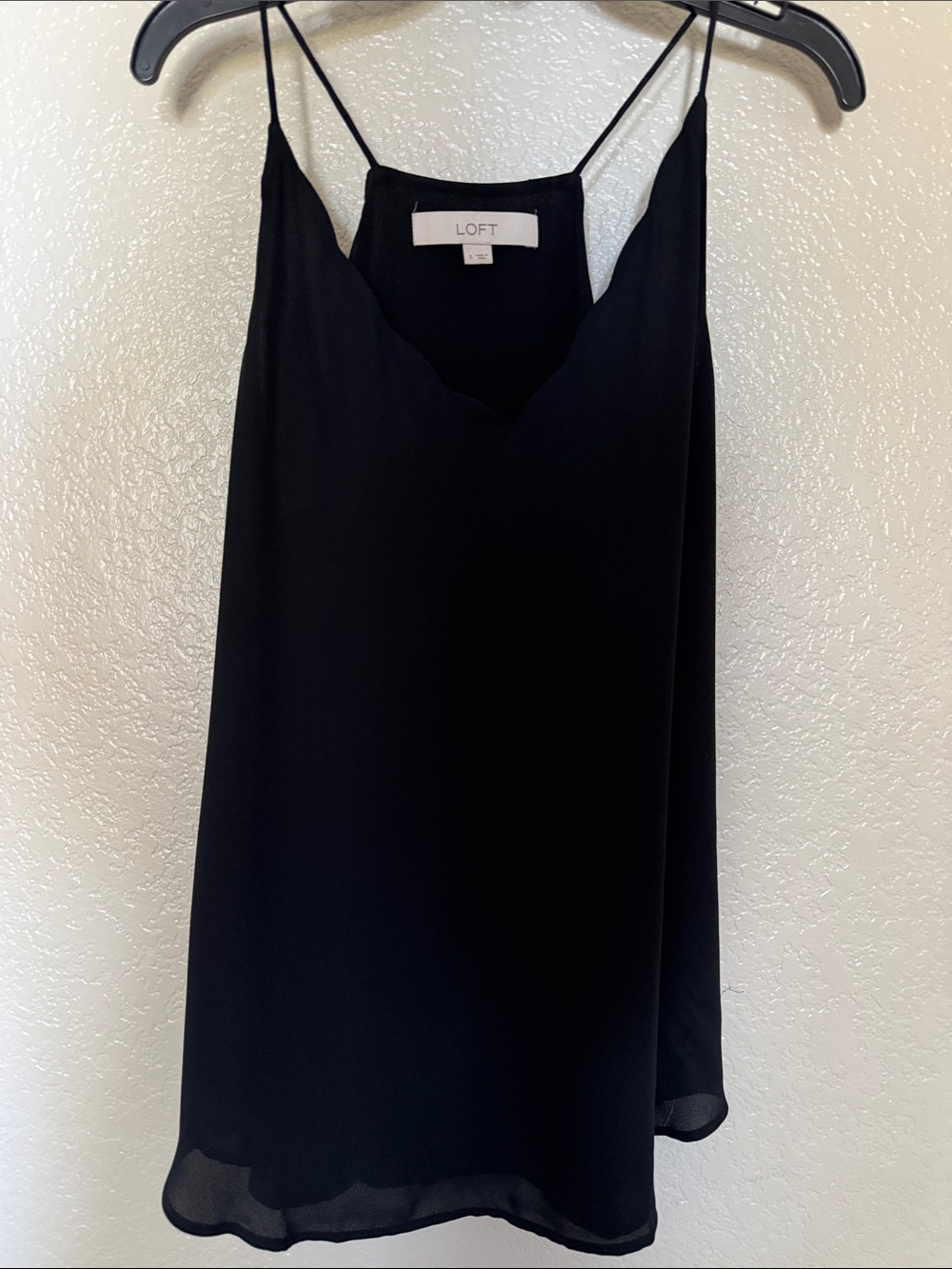 LOFT Black Satin-Effect Spaghetti Strap Scalloped Cami